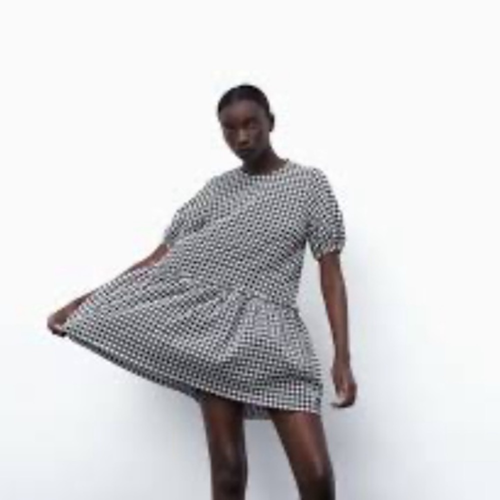Zara Checkered Gingham Babydoll Dress Size XS